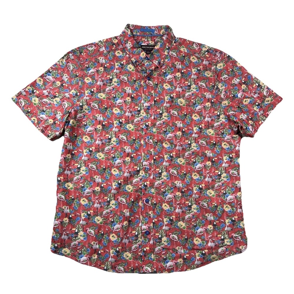 Johnston Murphy Aloha Shirt Mens L Toucan Birds Nature Hawaiian Tropical Modal